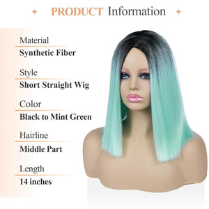 Quick Wig Ombre Wig Short Straight Bob Wig Black to Grey Wig Colorful Wigs for Girls and Women Shoulder Length Synthetic Halloween Cosplay Party Wigs 14 Inches - Wigtrends