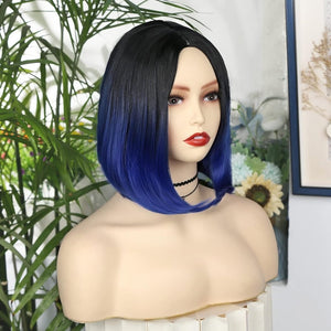 Quick Wig Ombre Wig Short Straight Bob Wig Black to Grey Wig Colorful Wigs for Girls and Women Shoulder Length Synthetic Halloween Cosplay Party Wigs 14 Inches - Wigtrends