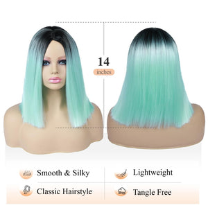 Quick Wig Ombre Wig Short Straight Bob Wig Black to Grey Wig Colorful Wigs for Girls and Women Shoulder Length Synthetic Halloween Cosplay Party Wigs 14 Inches - Wigtrends
