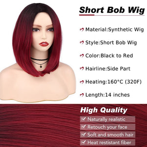 Quick Wig Ombre Wig Short Straight Bob Wig Black to Grey Wig Colorful Wigs for Girls and Women Shoulder Length Synthetic Halloween Cosplay Party Wigs 14 Inches - Wigtrends