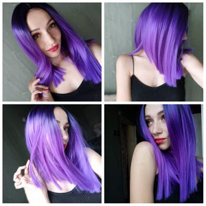 Quick Wig Ombre Wig Short Straight Bob Wig Black to Grey Wig Colorful Wigs for Girls and Women Shoulder Length Synthetic Halloween Cosplay Party Wigs 14 Inches - Wigtrends