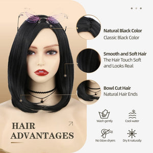 Quick Wig Ombre Wig Short Straight Bob Wig Black to Grey Wig Colorful Wigs for Girls and Women Shoulder Length Synthetic Halloween Cosplay Party Wigs 14 Inches - Wigtrends