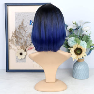 Quick Wig Ombre Wig Short Straight Bob Wig Black to Grey Wig Colorful Wigs for Girls and Women Shoulder Length Synthetic Halloween Cosplay Party Wigs 14 Inches - Wigtrends