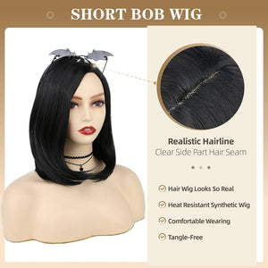 Quick Wig Ombre Wig Short Straight Bob Wig Black to Grey Wig Colorful Wigs for Girls and Women Shoulder Length Synthetic Halloween Cosplay Party Wigs 14 Inches - Wigtrends