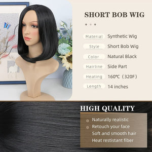 Quick Wig Ombre Wig Short Straight Bob Wig Black to Grey Wig Colorful Wigs for Girls and Women Shoulder Length Synthetic Halloween Cosplay Party Wigs 14 Inches - Wigtrends