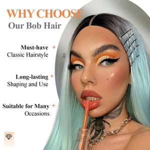 Quick Wig Ombre Wig Short Straight Bob Wig Black to Grey Wig Colorful Wigs for Girls and Women Shoulder Length Synthetic Halloween Cosplay Party Wigs 14 Inches - Wigtrends