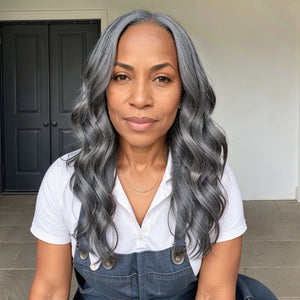 Ready & Go Salt And Pepper Glueless Body Wave 5x5 Closure Lace Wig 100% Human Hair - Wigtrends