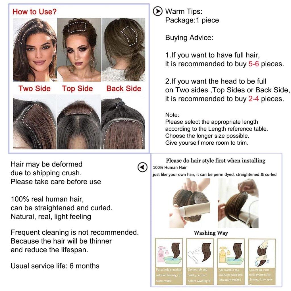 Real Remy Human Hair Clip in Hair Extensions Short Straight Thick Double Weft One Piece Hair Pieces Wig - Wigtrends