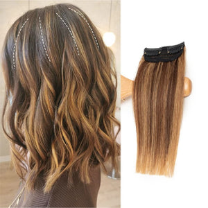 Real Remy Human Hair Clip in Hair Extensions Short Straight Thick Double Weft One Piece Hair Pieces Wig - Wigtrends