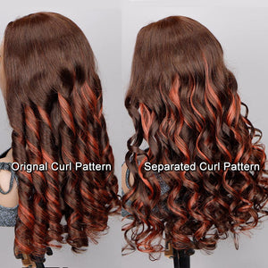 Red Copper Peekaboo Balayage Highlight Brown Wig Long Body Wave Hair Glueless 6x4 Pre Cut Pre Bleached Lace Wig - Wigtrends