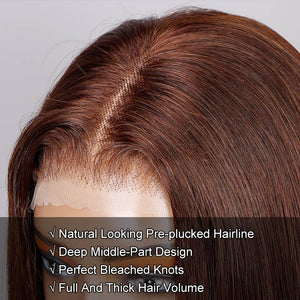 Red Copper Peekaboo Balayage Highlight Brown Wig Long Body Wave Hair Glueless 6x4 Pre Cut Pre Bleached Lace Wig - Wigtrends