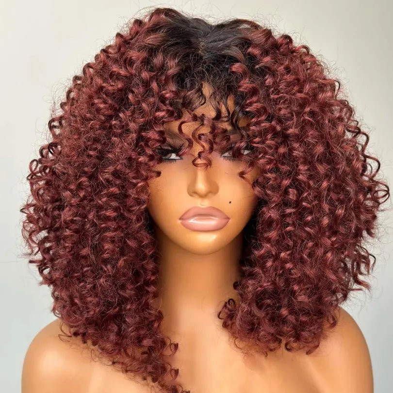 Reddish Brown Curly Wigs Bob Style Lace Human Hair - Wigtrends