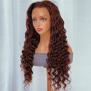 Reddish Brown Deep Wave HD Clear Lace Human Hair Wigs - Wigtrends