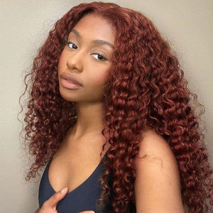Reddish Brown Deep Wave HD Clear Lace Human Hair Wigs - Wigtrends