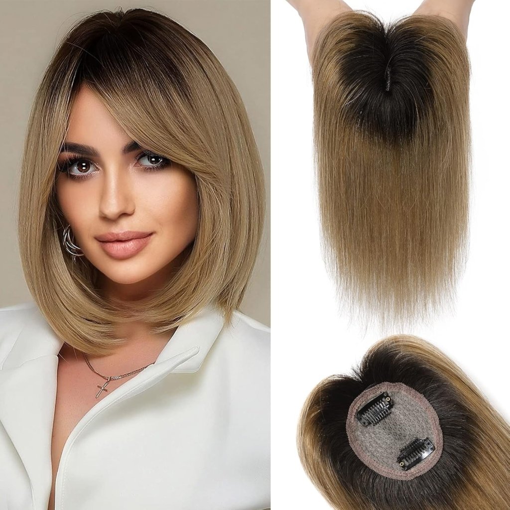 REECHO Hair Toppers for Women Real Human Hair, 10 inch Hair Toppers with Bangs, Hair Topper for Women with Thinning Hair, Dark Grey - Wigtrends