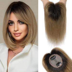 REECHO Hair Toppers for Women Real Human Hair, 10 inch Hair Toppers with Bangs, Hair Topper for Women with Thinning Hair, Dark Grey - Wigtrends