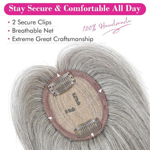 REECHO Hair Toppers for Women Real Human Hair, 10 inch Hair Toppers with Bangs, Hair Topper for Women with Thinning Hair, Dark Grey - Wigtrends