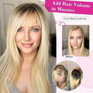 REECHO Hair Toppers for Women Real Human Hair, 10 inch Hair Toppers with Bangs, Hair Topper for Women with Thinning Hair, Dark Grey - Wigtrends