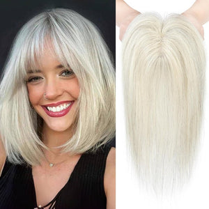 REECHO Hair Toppers for Women Real Human Hair, 10 inch Hair Toppers with Bangs, Hair Topper for Women with Thinning Hair, Dark Grey - Wigtrends