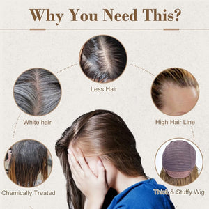 REECHO Hair Toppers for Women Real Human Hair, 10 inch Hair Toppers with Bangs, Hair Topper for Women with Thinning Hair, Dark Grey - Wigtrends