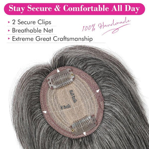 REECHO Hair Toppers for Women Real Human Hair, 10 inch Hair Toppers with Bangs, Hair Topper for Women with Thinning Hair, Dark Grey - Wigtrends