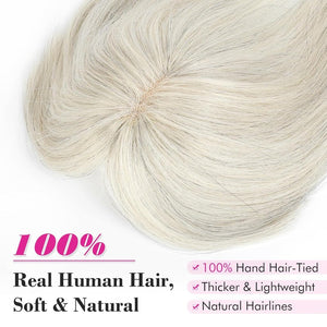 REECHO Hair Toppers for Women Real Human Hair, 10 inch Hair Toppers with Bangs, Hair Topper for Women with Thinning Hair, Dark Grey - Wigtrends