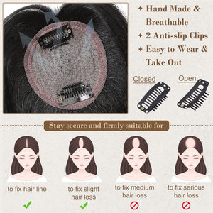 REECHO Hair Toppers for Women Real Human Hair, 10 inch Hair Toppers with Bangs, Hair Topper for Women with Thinning Hair, Dark Grey - Wigtrends