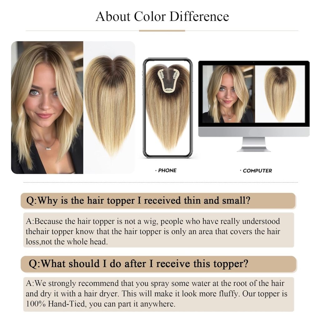Remy Human Hair Toppers for Women Hand - Tied Hair Toppers with Swiss Lace Base 12in - Wigtrends