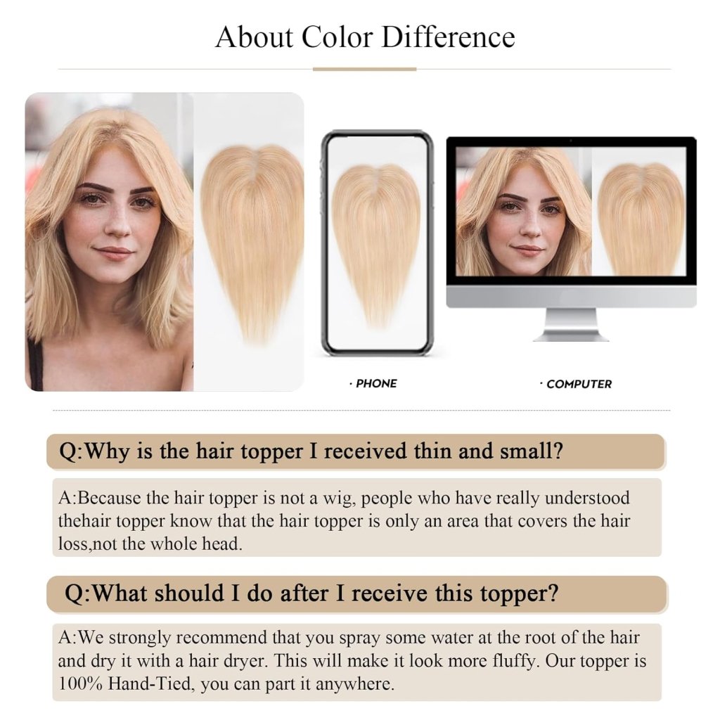 Remy Human Hair Toppers for Women Hand - Tied Hair Toppers with Swiss Lace Base 12in - Wigtrends
