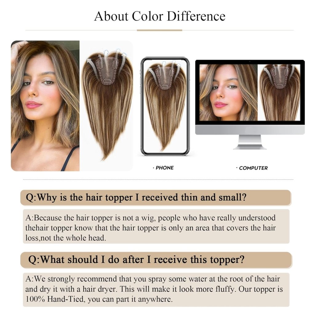 Remy Human Hair Toppers for Women Hand - Tied Hair Toppers with Swiss Lace Base 12in - Wigtrends