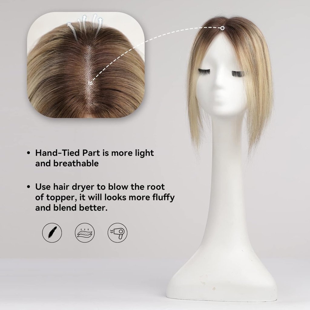 Remy Human Hair Toppers for Women Hand - Tied Hair Toppers with Swiss Lace Base 12in - Wigtrends