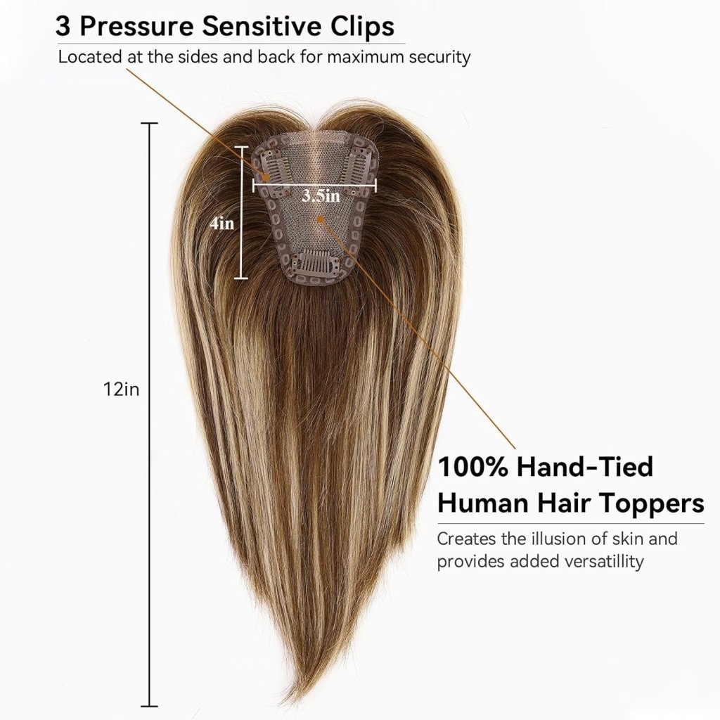 Remy Human Hair Toppers for Women Hand - Tied Hair Toppers with Swiss Lace Base 12in - Wigtrends