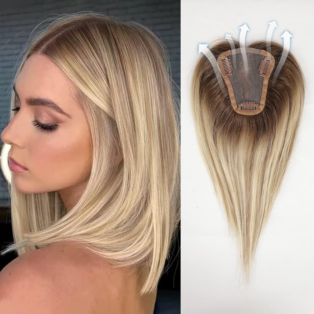 Remy Human Hair Toppers for Women Hand - Tied Hair Toppers with Swiss Lace Base 12in - Wigtrends