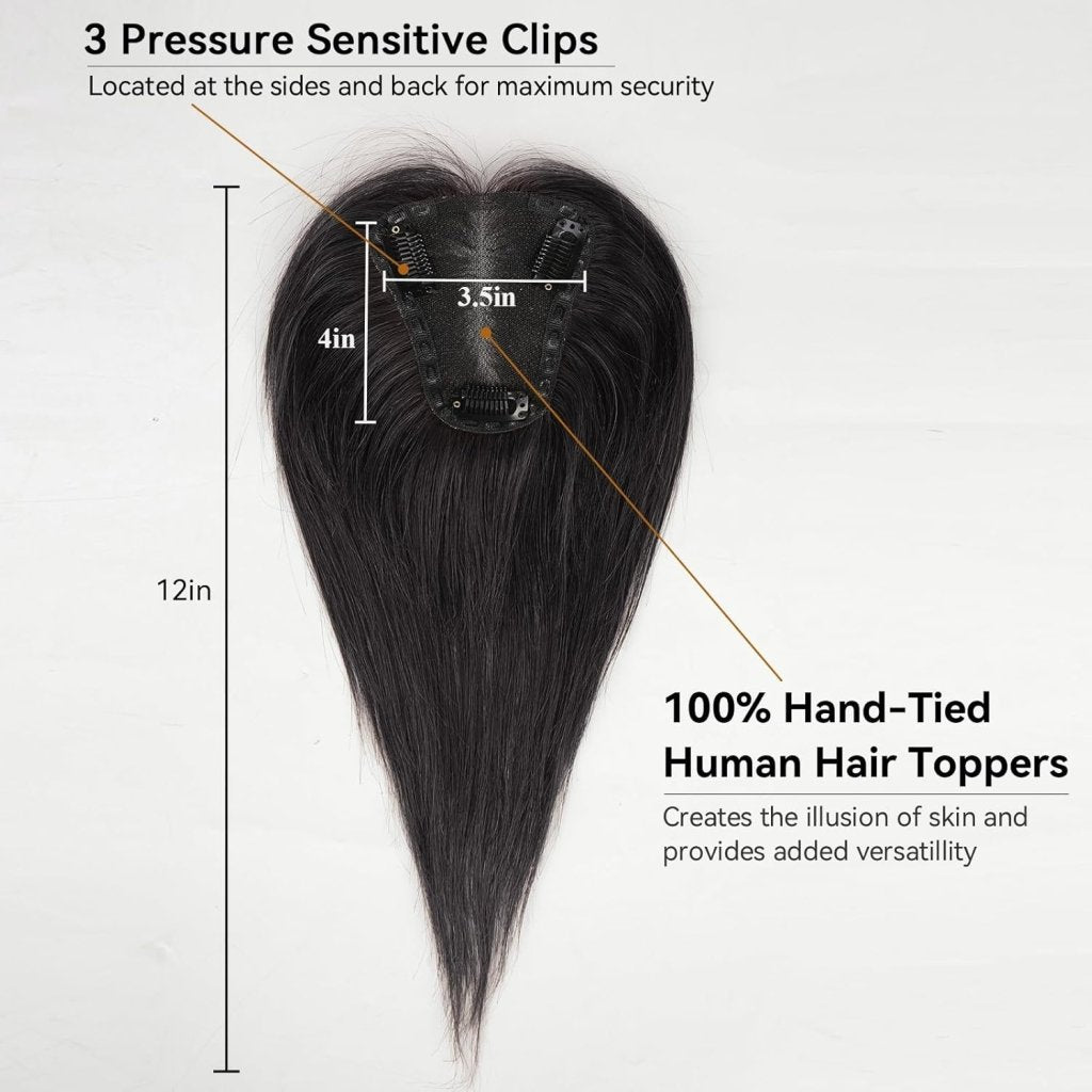 Remy Human Hair Toppers for Women Hand - Tied Hair Toppers with Swiss Lace Base 12in - Wigtrends
