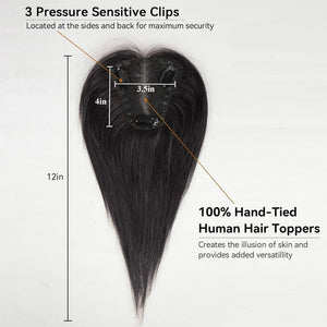 Remy Human Hair Toppers for Women Hand - Tied Hair Toppers with Swiss Lace Base 12in - Wigtrends