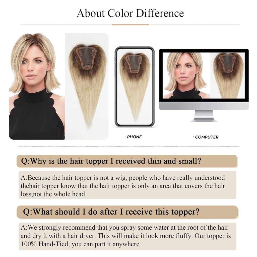 Remy Human Hair Toppers for Women Hand - Tied Hair Toppers with Swiss Lace Base 12in - Wigtrends