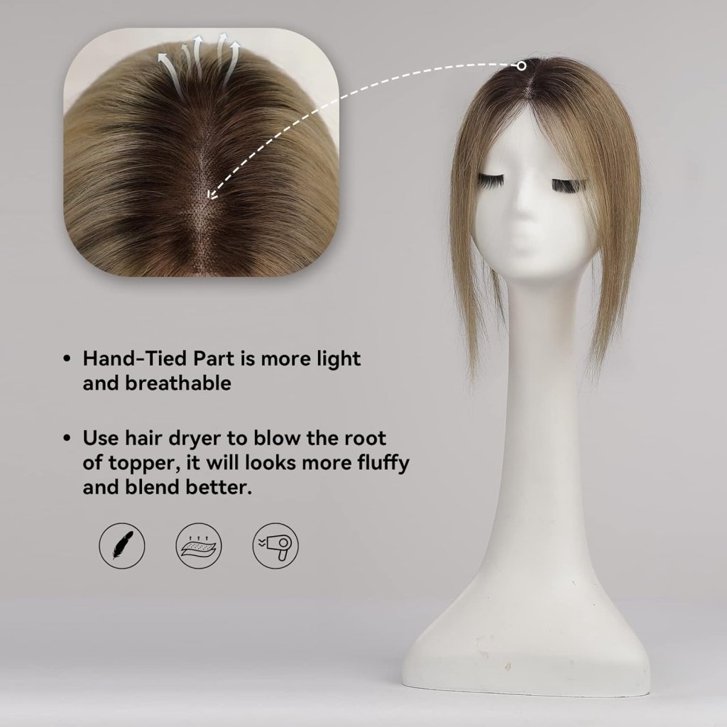 Remy Human Hair Toppers for Women Hand - Tied Hair Toppers with Swiss Lace Base 12in - Wigtrends