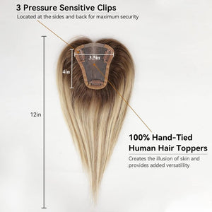 Remy Human Hair Toppers for Women Hand - Tied Hair Toppers with Swiss Lace Base 12in - Wigtrends