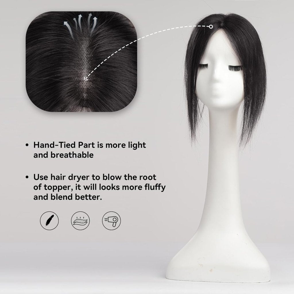 Remy Human Hair Toppers for Women Hand - Tied Hair Toppers with Swiss Lace Base 12in - Wigtrends