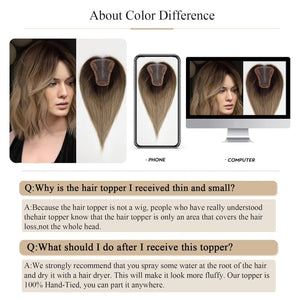 Remy Human Hair Toppers for Women Hand - Tied Hair Toppers with Swiss Lace Base 12in - Wigtrends