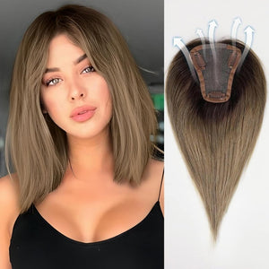 Remy Human Hair Toppers for Women Hand - Tied Hair Toppers with Swiss Lace Base 12in - Wigtrends
