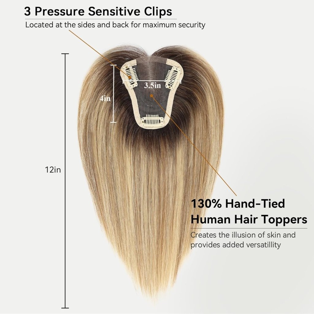 Remy Human Hair Toppers for Women Hand - Tied Hair Toppers with Swiss Lace Base 12in - Wigtrends