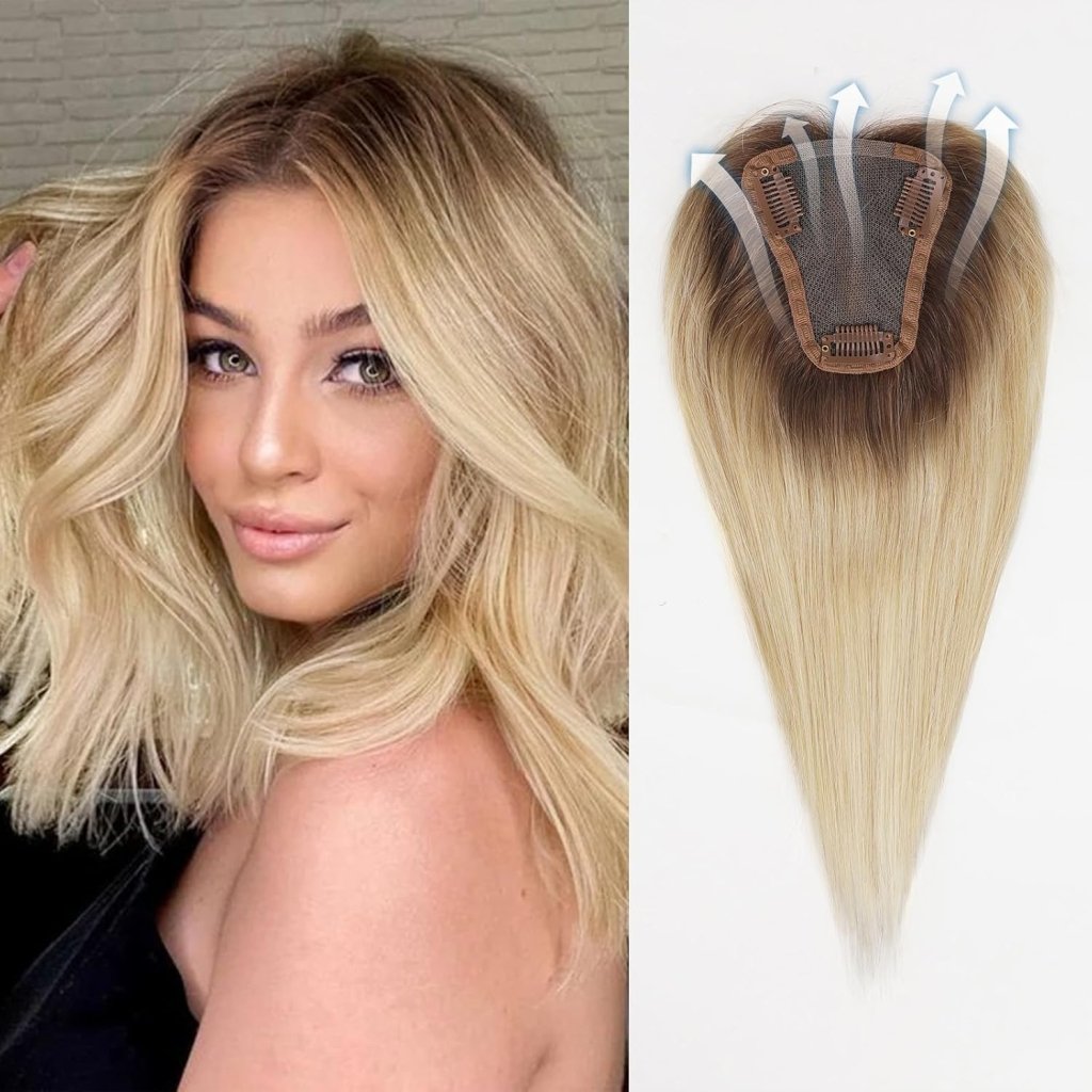 Remy Human Hair Toppers for Women Hand - Tied Hair Toppers with Swiss Lace Base 12in - Wigtrends