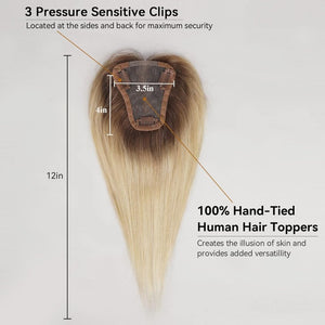 Remy Human Hair Toppers for Women Hand - Tied Hair Toppers with Swiss Lace Base 12in - Wigtrends