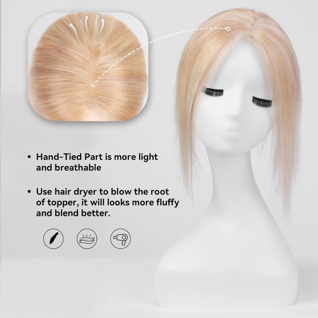 Remy Human Hair Toppers for Women Hand - Tied Hair Toppers with Swiss Lace Base 12in - Wigtrends
