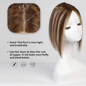 Remy Human Hair Toppers for Women Hand - Tied Hair Toppers with Swiss Lace Base 12in - Wigtrends