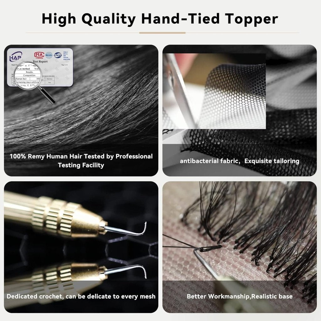 Remy Human Hair Toppers for Women Hand - Tied Hair Toppers with Swiss Lace Base 12in - Wigtrends