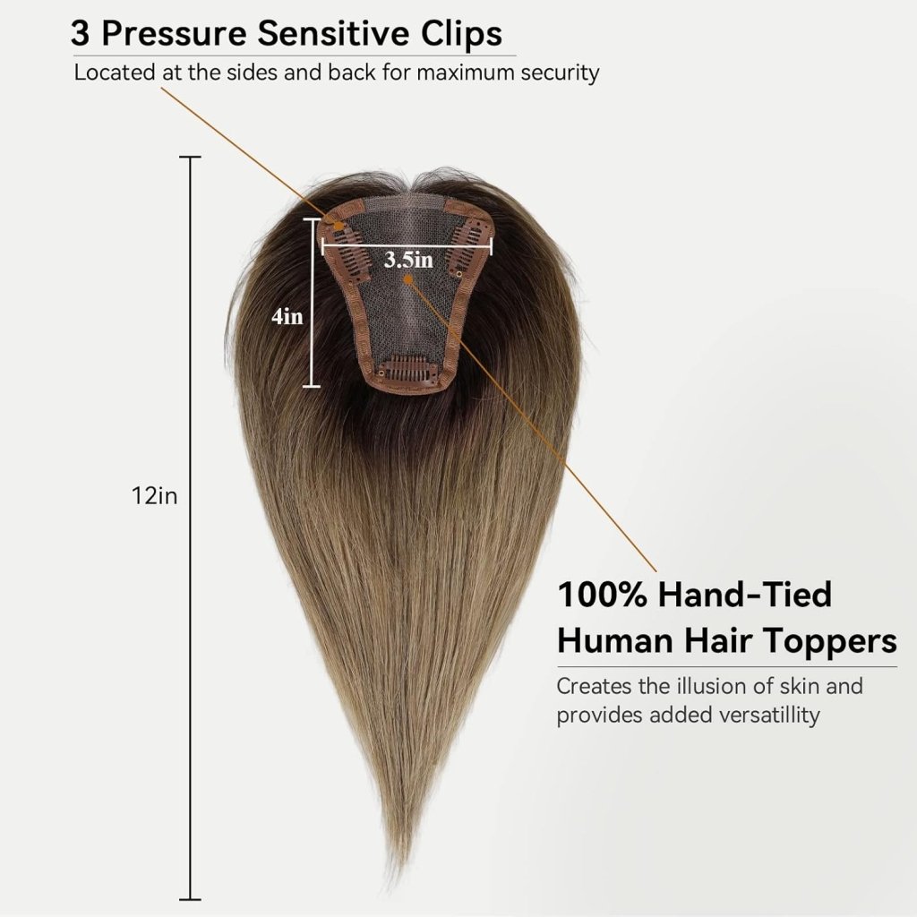 Remy Human Hair Toppers for Women Hand - Tied Hair Toppers with Swiss Lace Base 12in - Wigtrends
