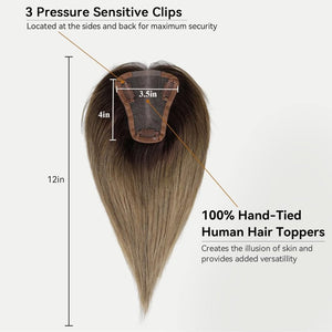 Remy Human Hair Toppers for Women Hand - Tied Hair Toppers with Swiss Lace Base 12in - Wigtrends