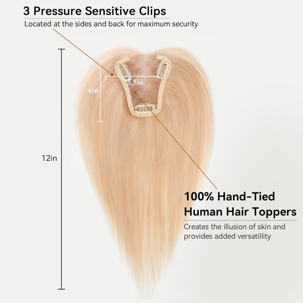Remy Human Hair Toppers for Women Hand - Tied Hair Toppers with Swiss Lace Base 12in - Wigtrends